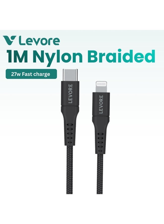 ليفور 1M نايلون مضفر USB C إلى كابل Lightning LC8411-أسود - Image 1